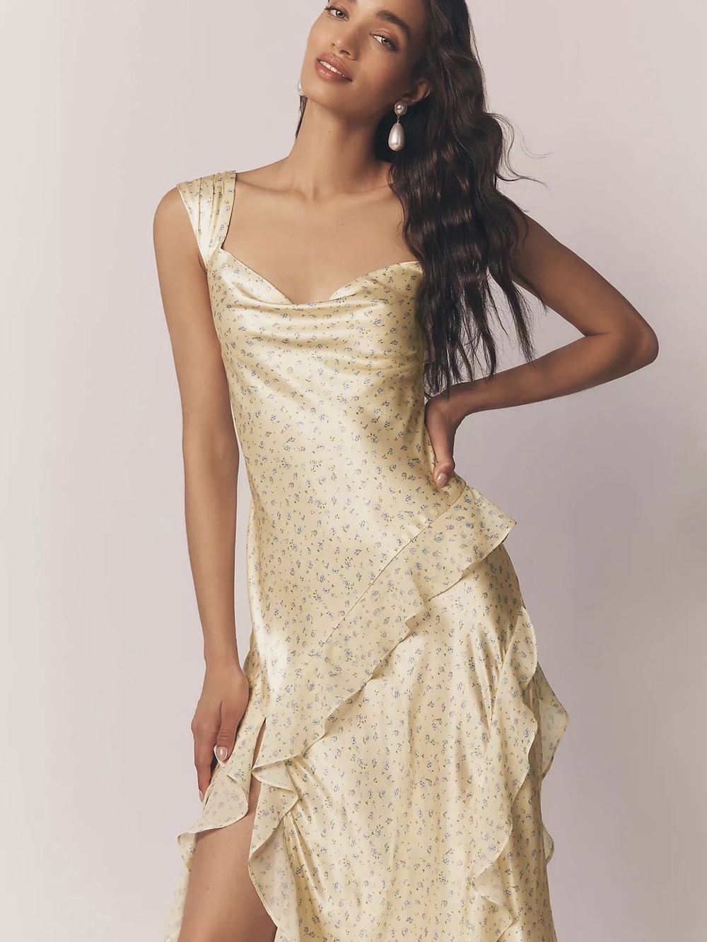 For Love & Lemons Sawyer Ruffled Maxi Dress Yellow Floral (M) NWT - Picture 3 of 12